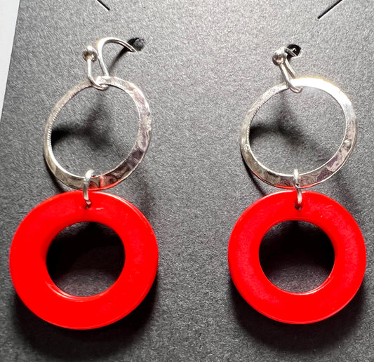 Phish Earrings - Red Donut with Silver Circle