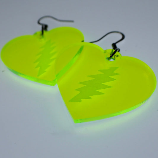 Grateful Dead Earrings - Neon Heart Bolts