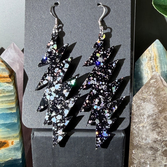 Dark Star Glitter | Grateful Dead 13-Bolt Earrings | Black with holographic sparkle