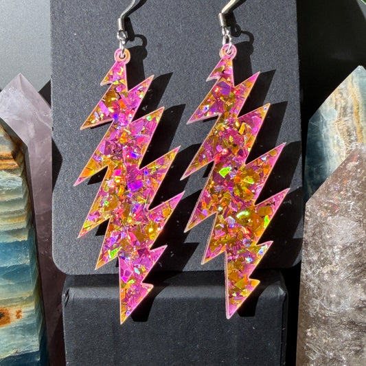 Sugaree Glitter | Grateful Dead 13-Bolt Earrings | yellow pink sparkle