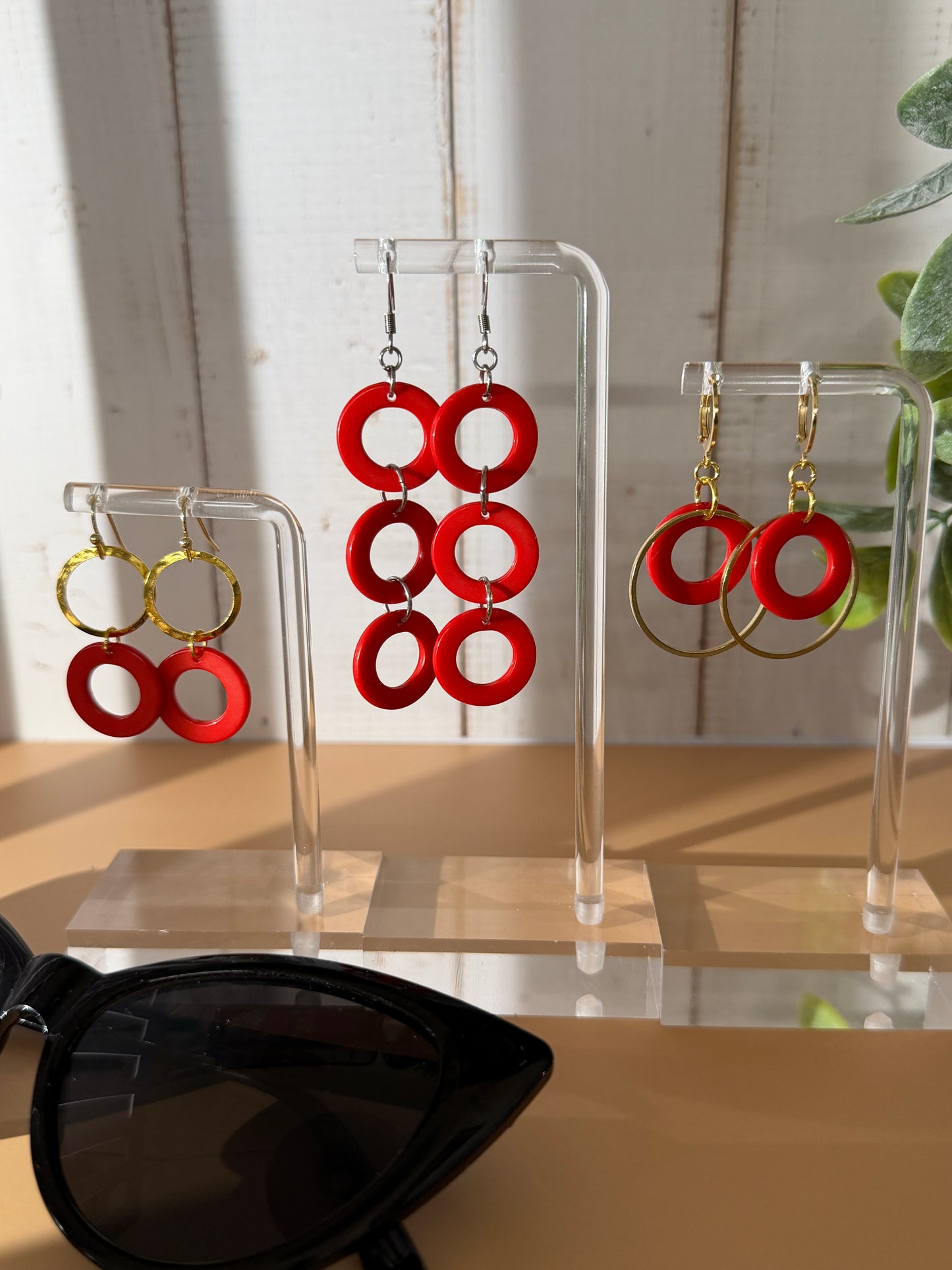 Phish Earrings - Red Donut with Gold Circle