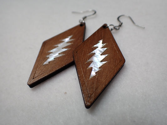 Grateful Dead Earrings - Mother of Pearl Bolt Inlay
