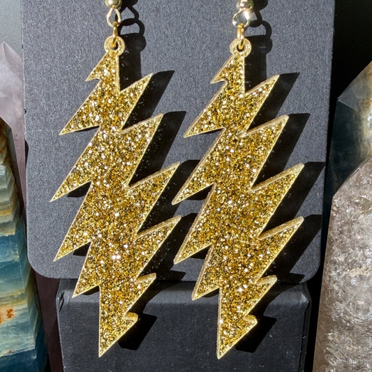 The Golden Road Glitter | Grateful Dead 13-Bolt Earrings | gold sparkle