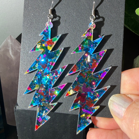 Stella Blue Glitter | Grateful Dead 13-Bolt Earrings | silver blue pink sparkle