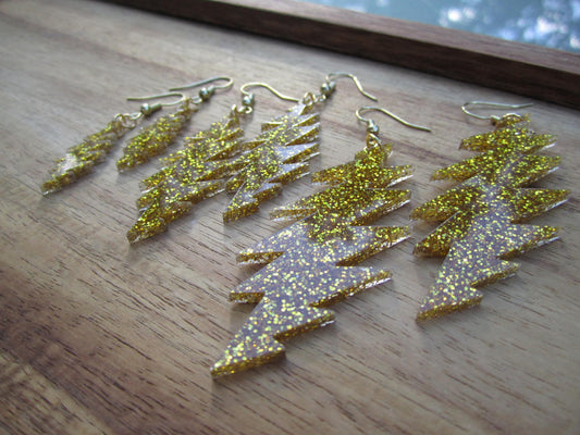 Grateful Dead Earrings - 13-Point Bolt - Gold Glitter