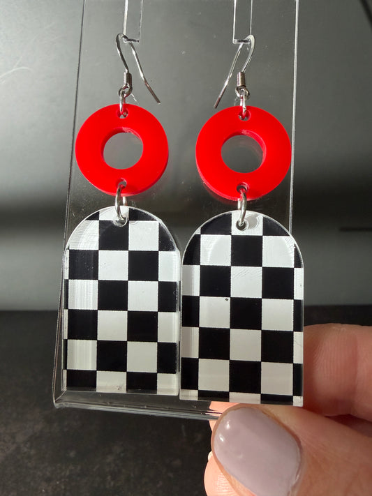 Phis Earrings - Black and White Checkered Fishman Donut