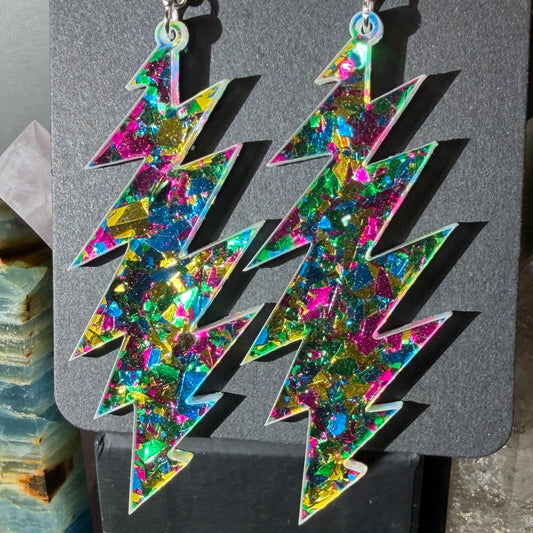 Ramble on Rose Glitter | Grateful Dead 13-Bolt Earrings | yellow pink blue sparkle