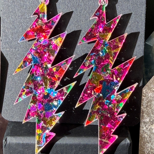Sugar Magnolia Glitter | Grateful Dead 13-Bolt Earrings | pink yellow blue sparkle