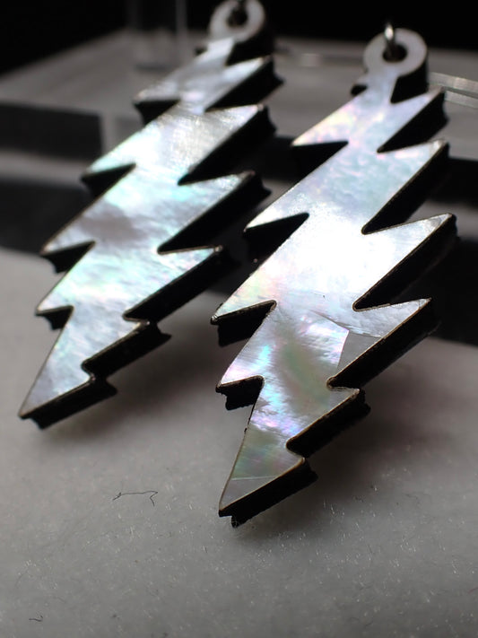 Grateful Dead Earrings - Mother of Pearl Bolt on Walnut
