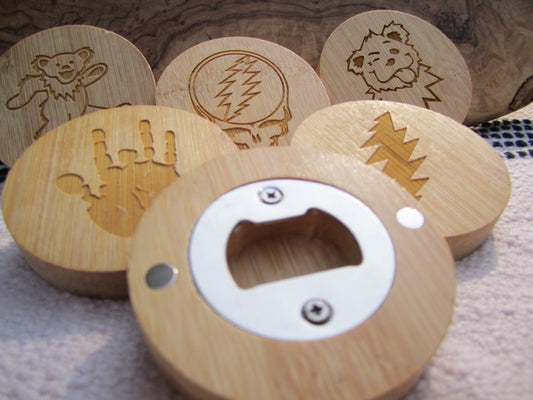 Grateful Dead Bamboo Round Bottle Opener