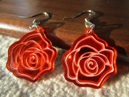 Grateful Dead Rose Mirror Earrings – Red Acrylic
