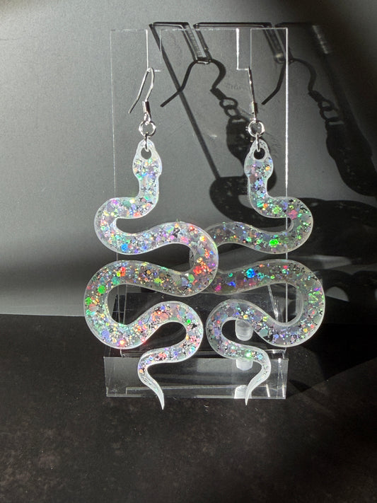 Holographic Glitter Snake Earrings