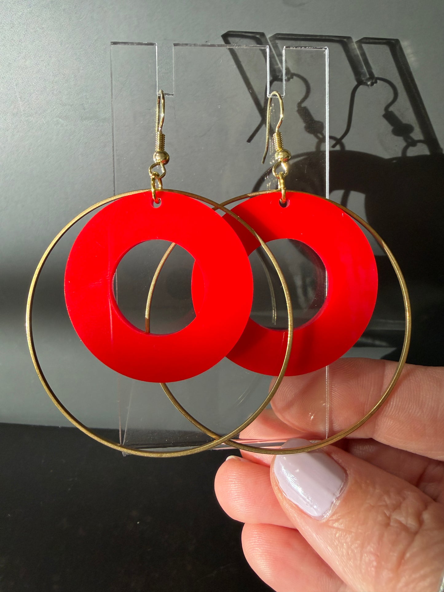 Phish Earrings - Large Red Donut in Gold Circle