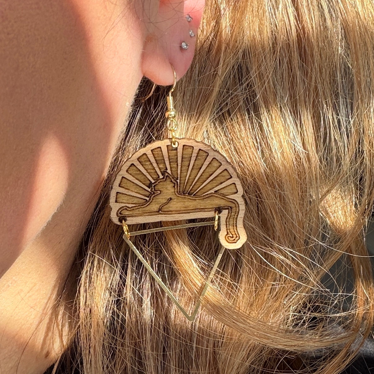 Cats Under the Stars Wood Earrings