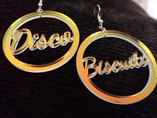 Disco Biscuits Script Earrings – Iridescent