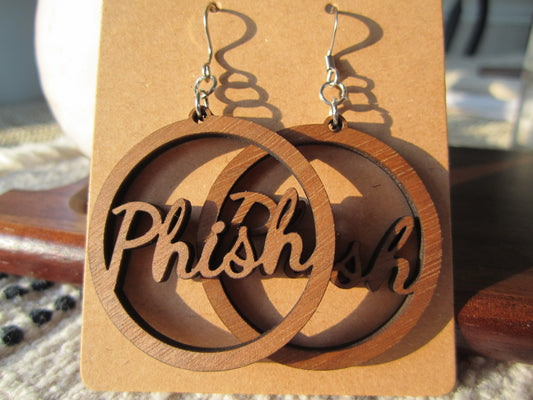 Phish Script Earrings – Walnut Wood
