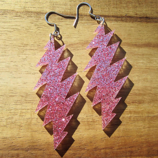 Grateful Dead Earrings - 13-Point Bolt - Pink Glitter