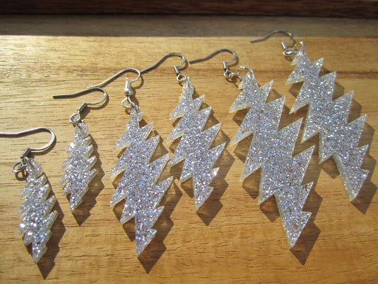 Grateful Dead Earrings - 13-Point Bolt - Silver Glitter