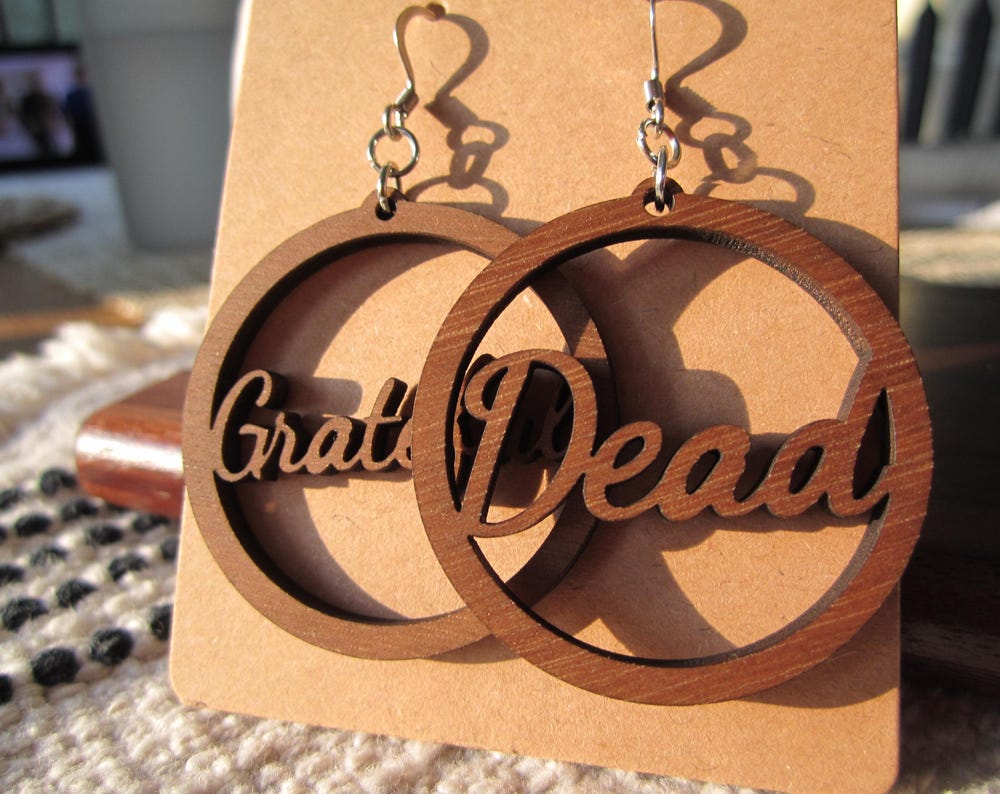 Grateful Dead Script Earrings – Walnut Wood