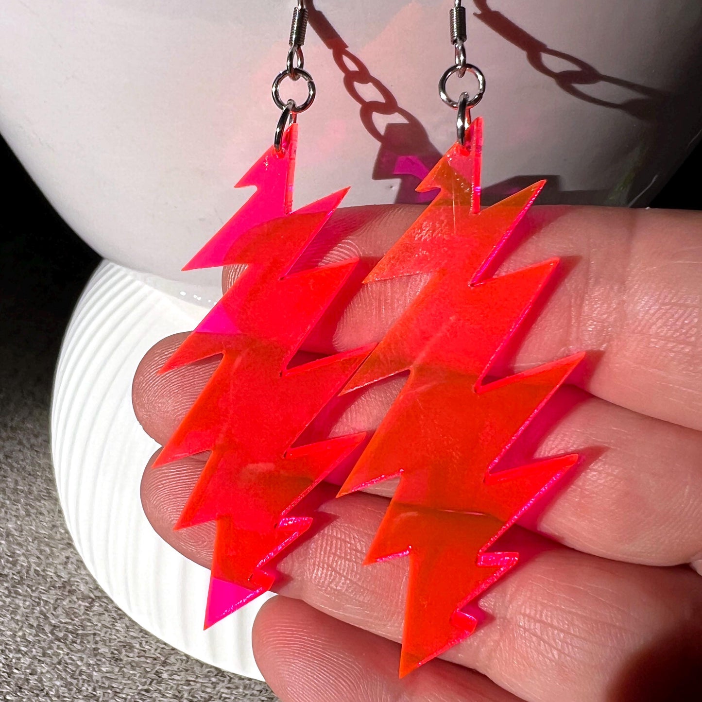 Grateful Dead Earrings - 13-Point Bolt - Neon Pink