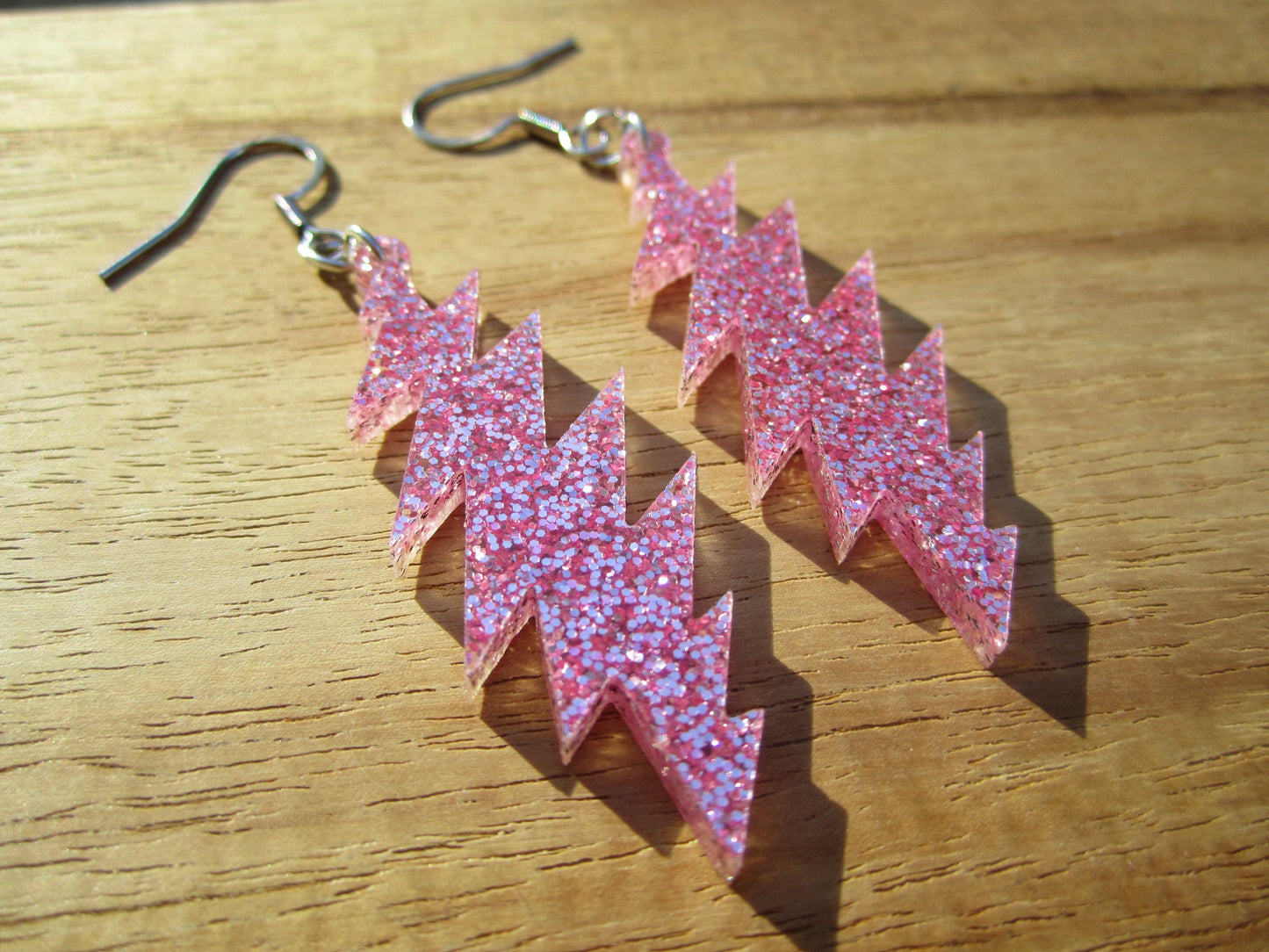 Grateful Dead Earrings - 13-Point Bolt - Pink Glitter