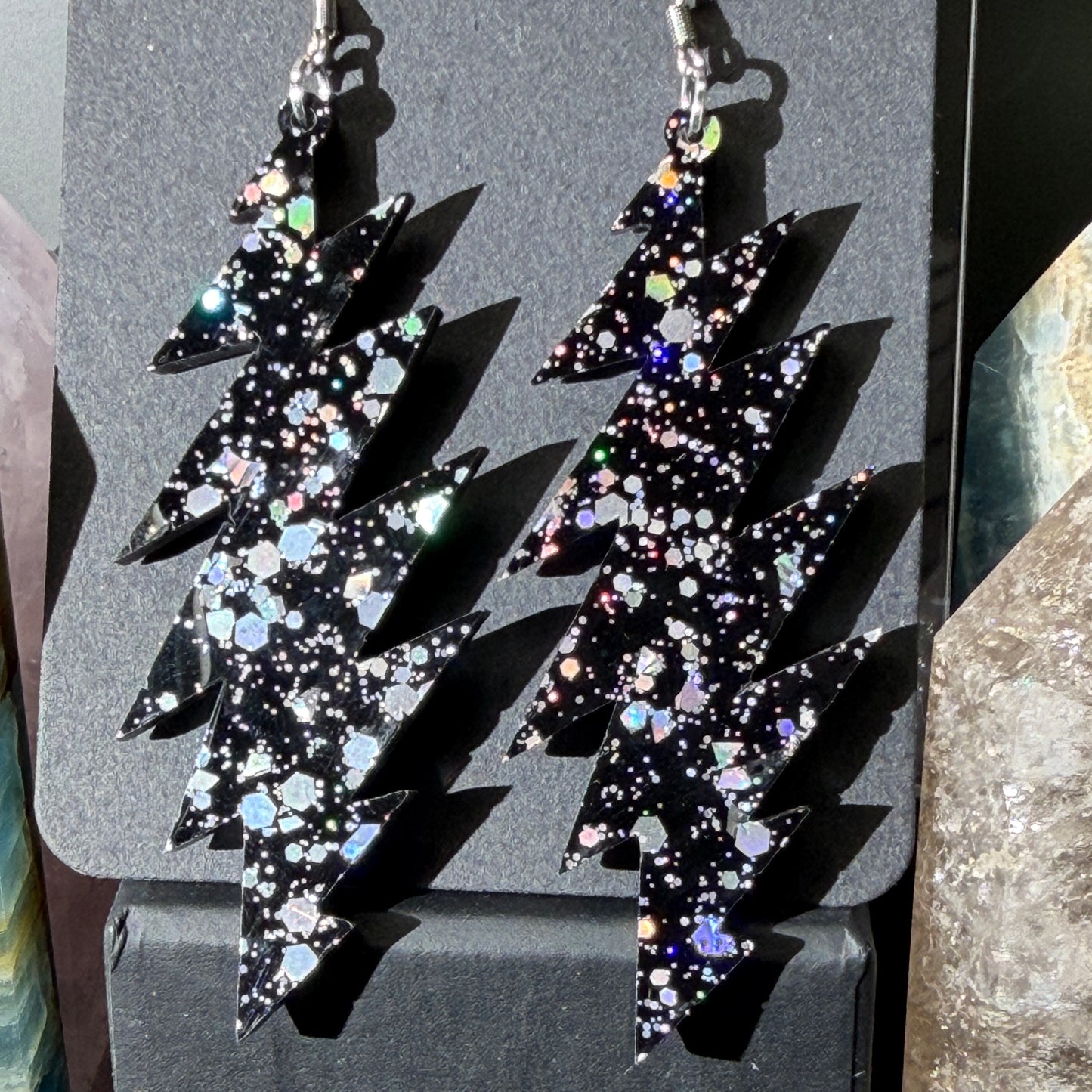 Dark Star Glitter | Grateful Dead 13-Bolt Earrings | Black with holographic sparkle