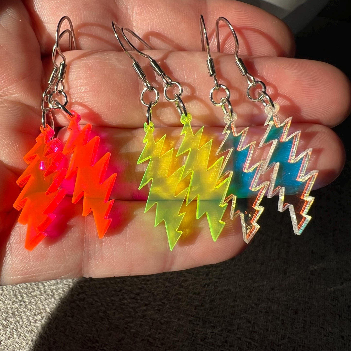 Grateful Dead Earrings - 13-Point Bolt - Neon Pink