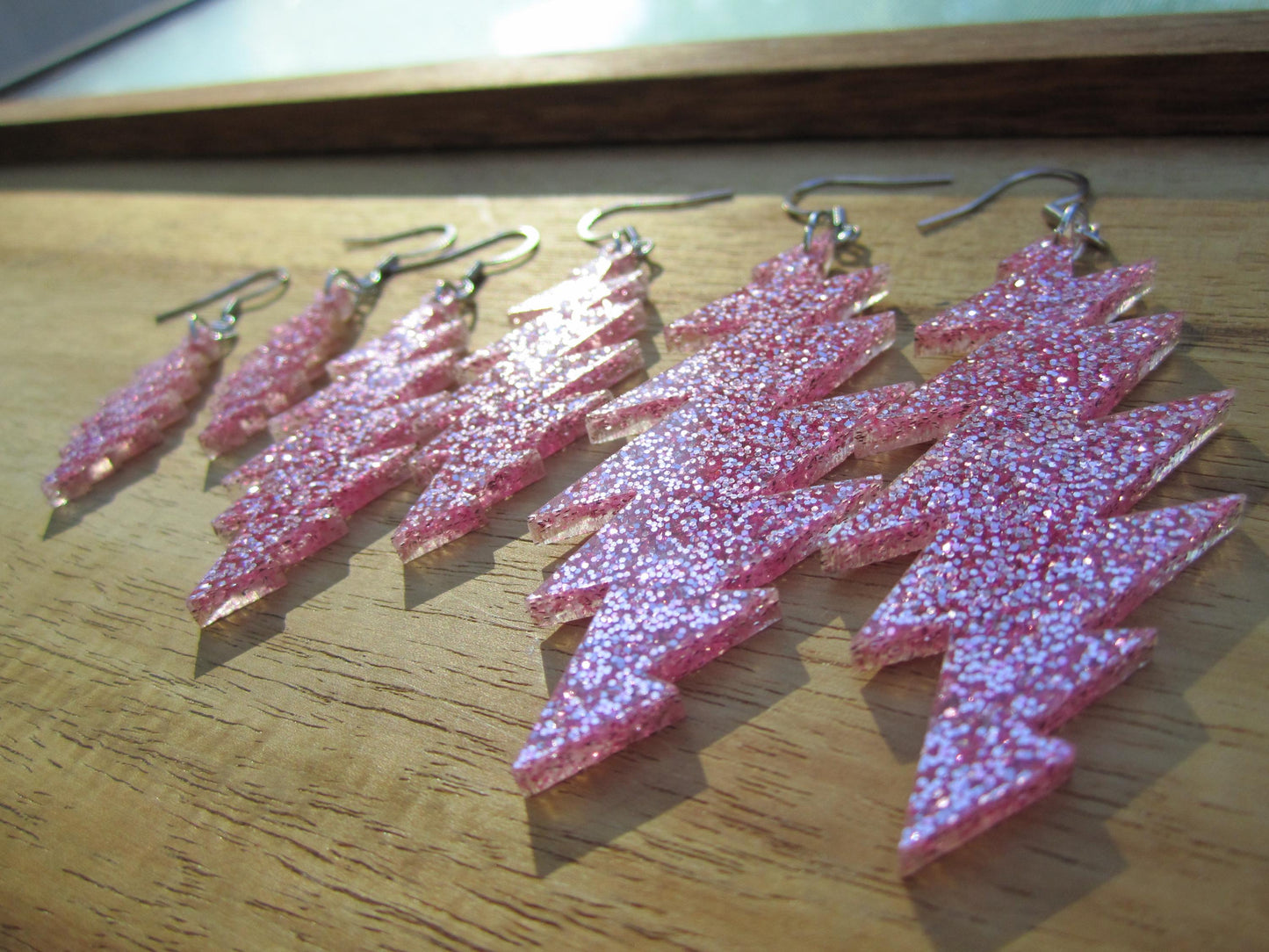 Grateful Dead Earrings - 13-Point Bolt - Pink Glitter