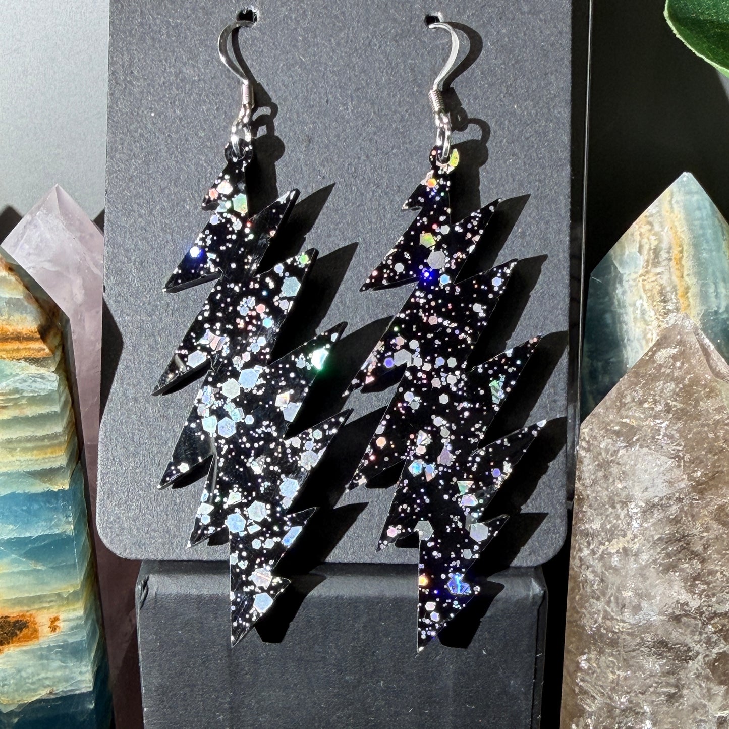 Dark Star Glitter | Grateful Dead 13-Bolt Earrings | Black with holographic sparkle