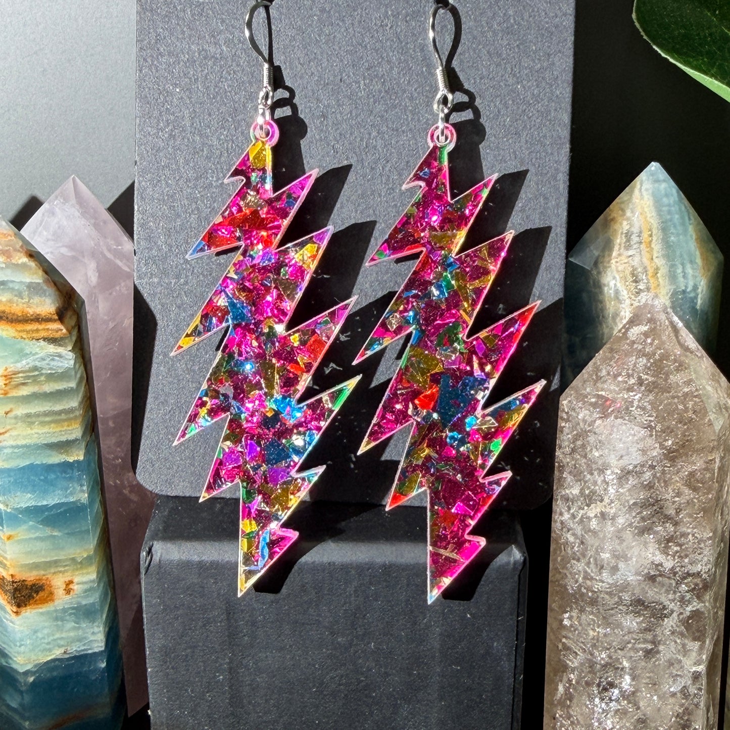 Sugar Magnolia Glitter | Grateful Dead 13-Bolt Earrings | pink yellow blue sparkle
