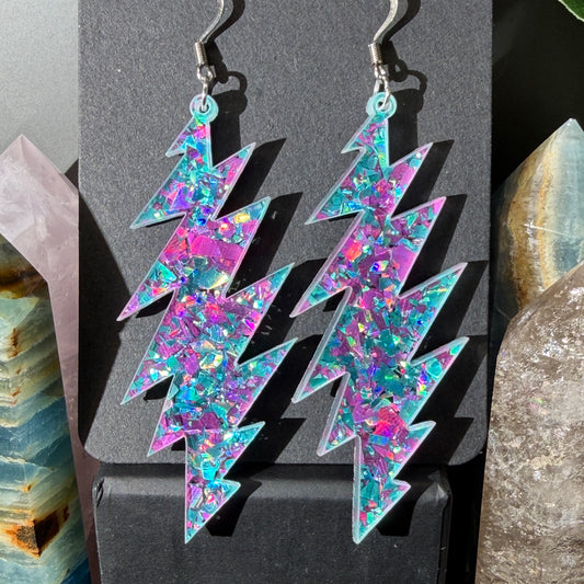Cumberland Blues Glitter | Grateful Dead 13-Bolt Earrings | blue pink turquoise sparkle