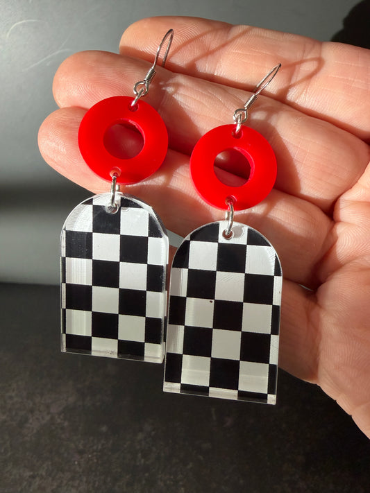 Phis Earrings - Black and White Checkered Fishman Donut