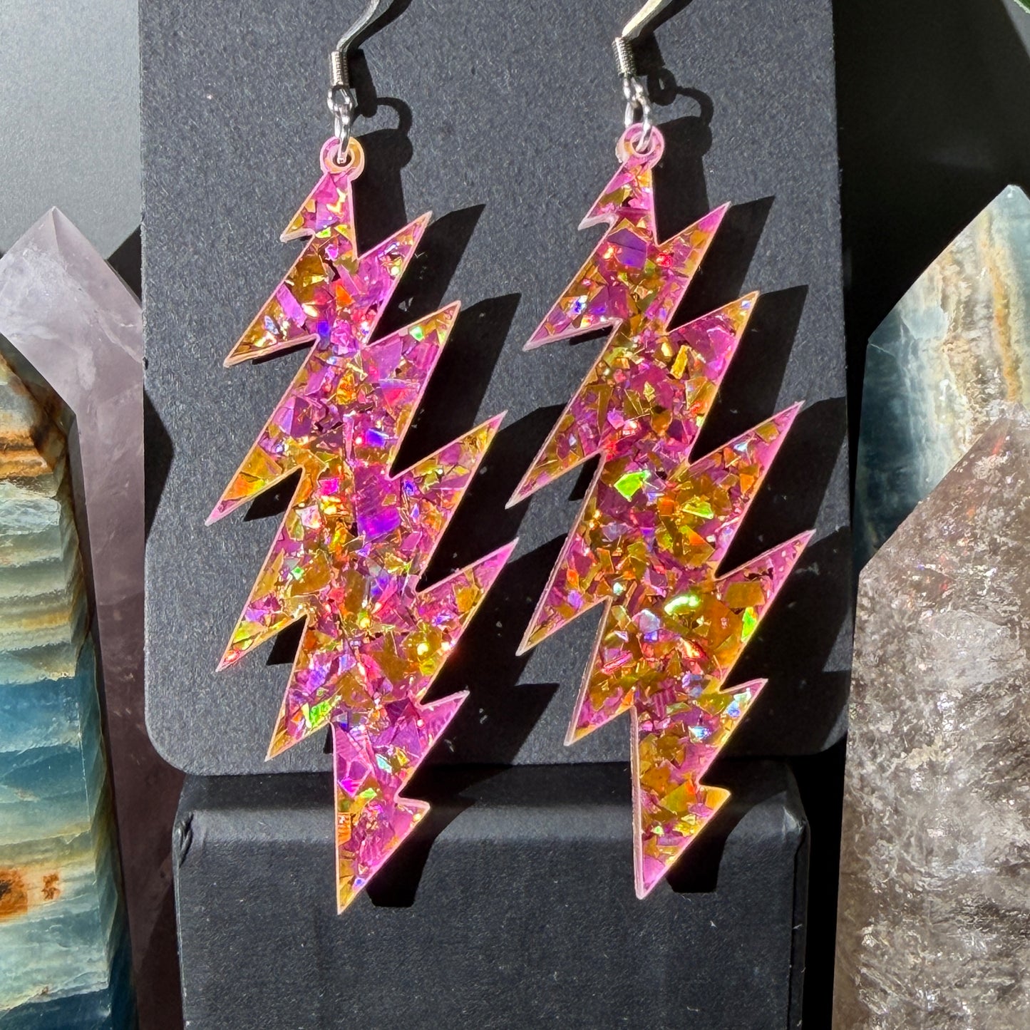 Sugaree Glitter | Grateful Dead 13-Bolt Earrings | yellow pink sparkle