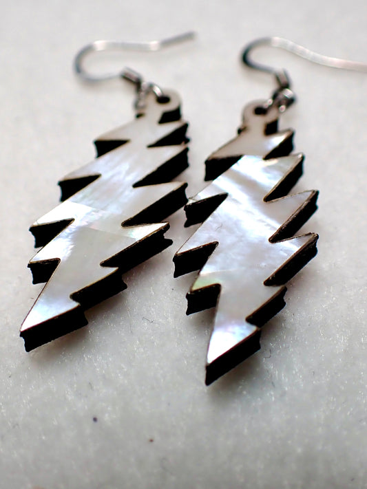 Grateful Dead Earrings - Mother of Pearl Bolt on Walnut