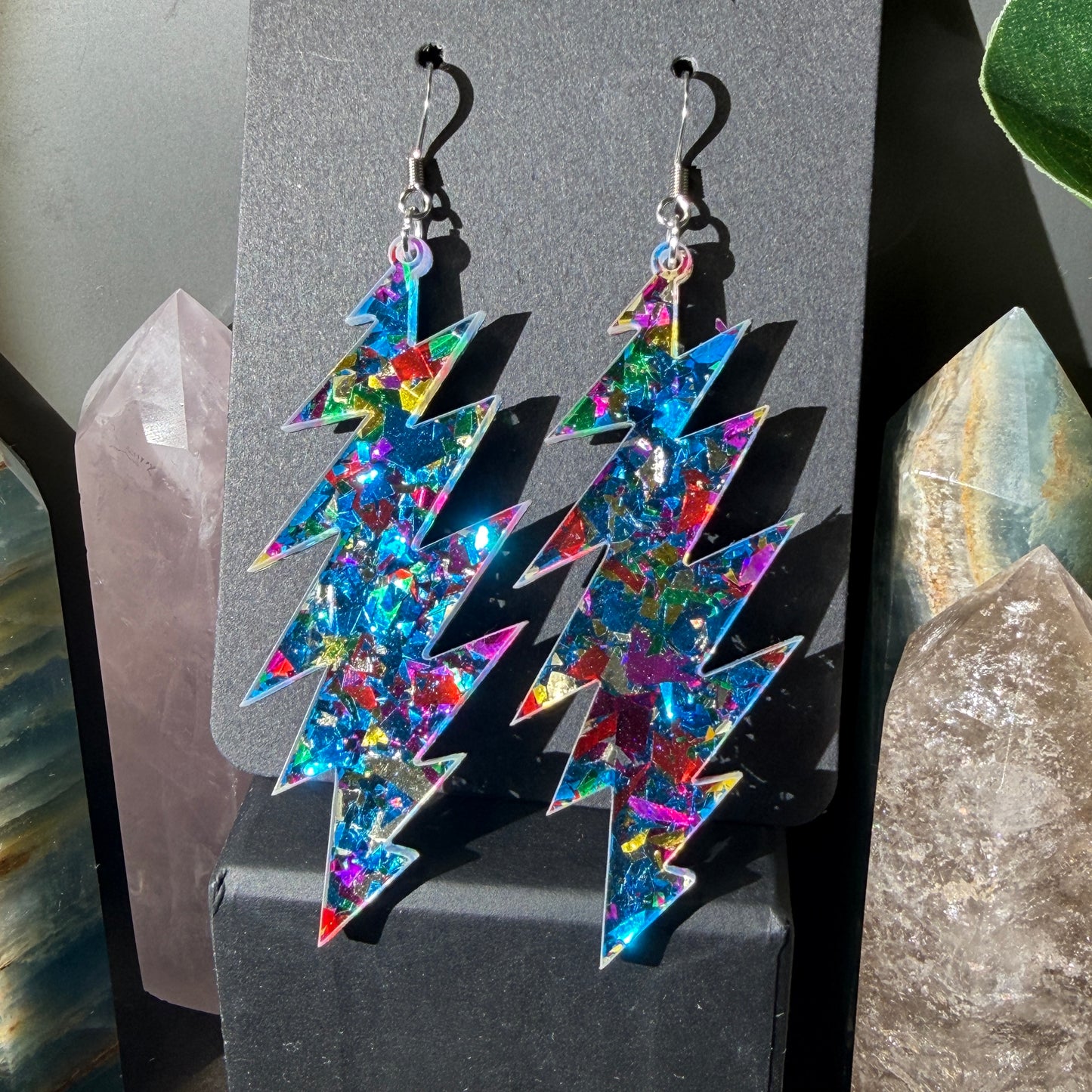 Stella Blue Glitter | Grateful Dead 13-Bolt Earrings | silver blue pink sparkle