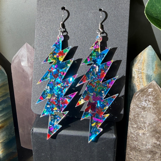 Stella Blue Glitter | Grateful Dead 13-Bolt Earrings | silver blue pink sparkle