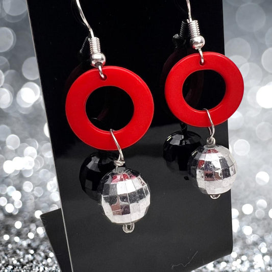 Phish Earrings - Red Donut Disco Ball Earrings