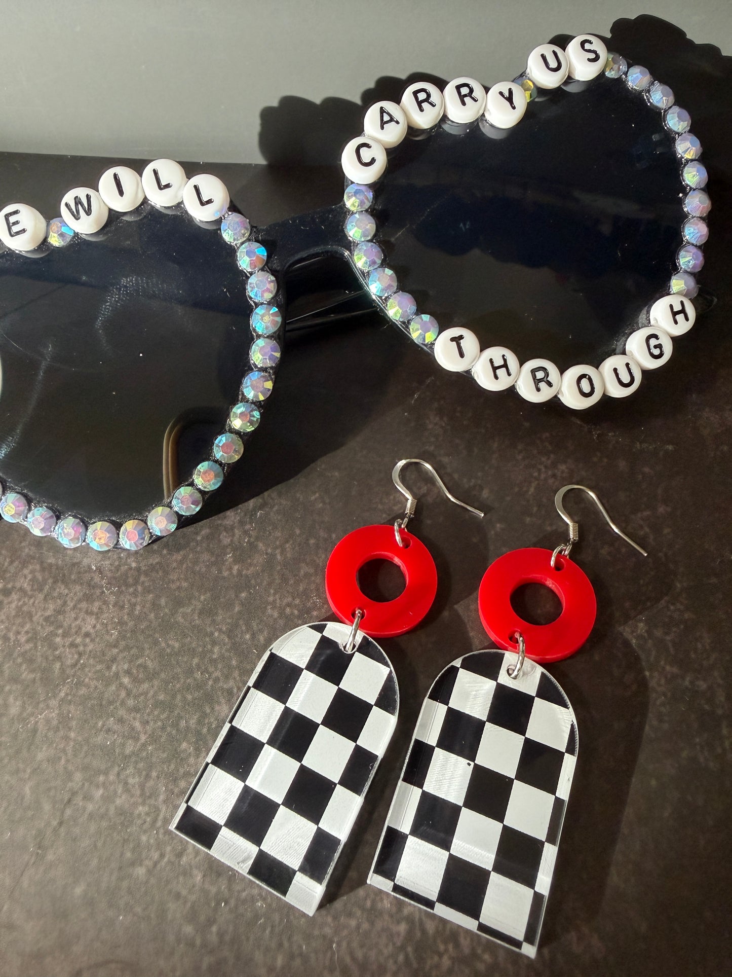 Phis Earrings - Black and White Checkered Fishman Donut