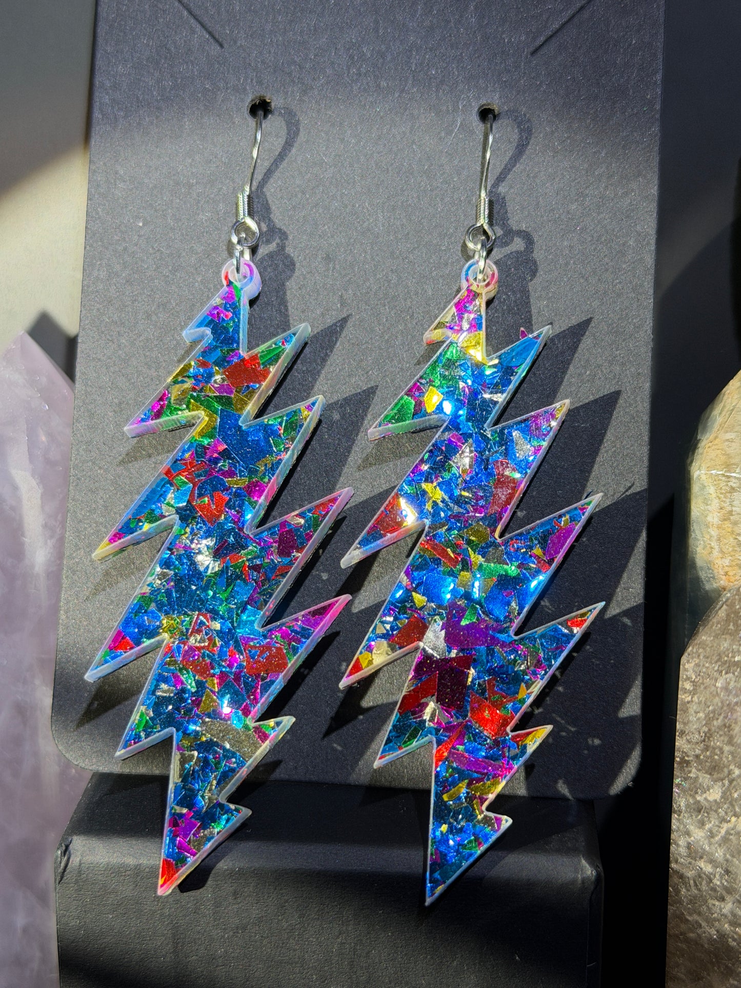Stella Blue Glitter | Grateful Dead 13-Bolt Earrings | silver blue pink sparkle