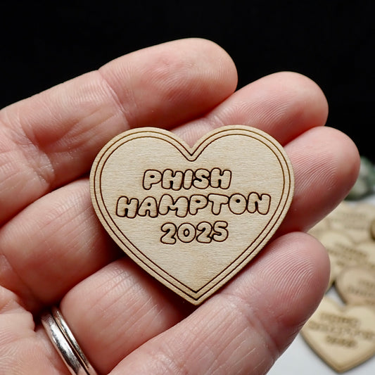 Phish Hampton 2025 Wooden Heart Keepsake Magnet or Token