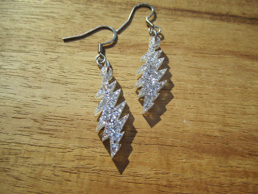 Grateful Dead Earrings - 13-Point Bolt - Silver Glitter