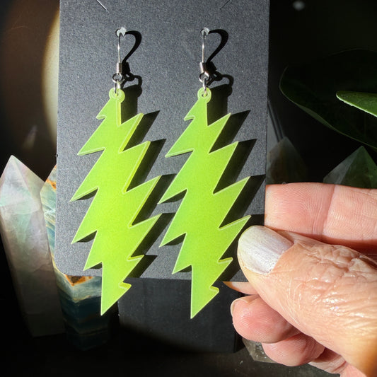 China Cat Glow in the Dark | Grateful Dead 13-Bolt Earrings | neon glow in the dark yellow green