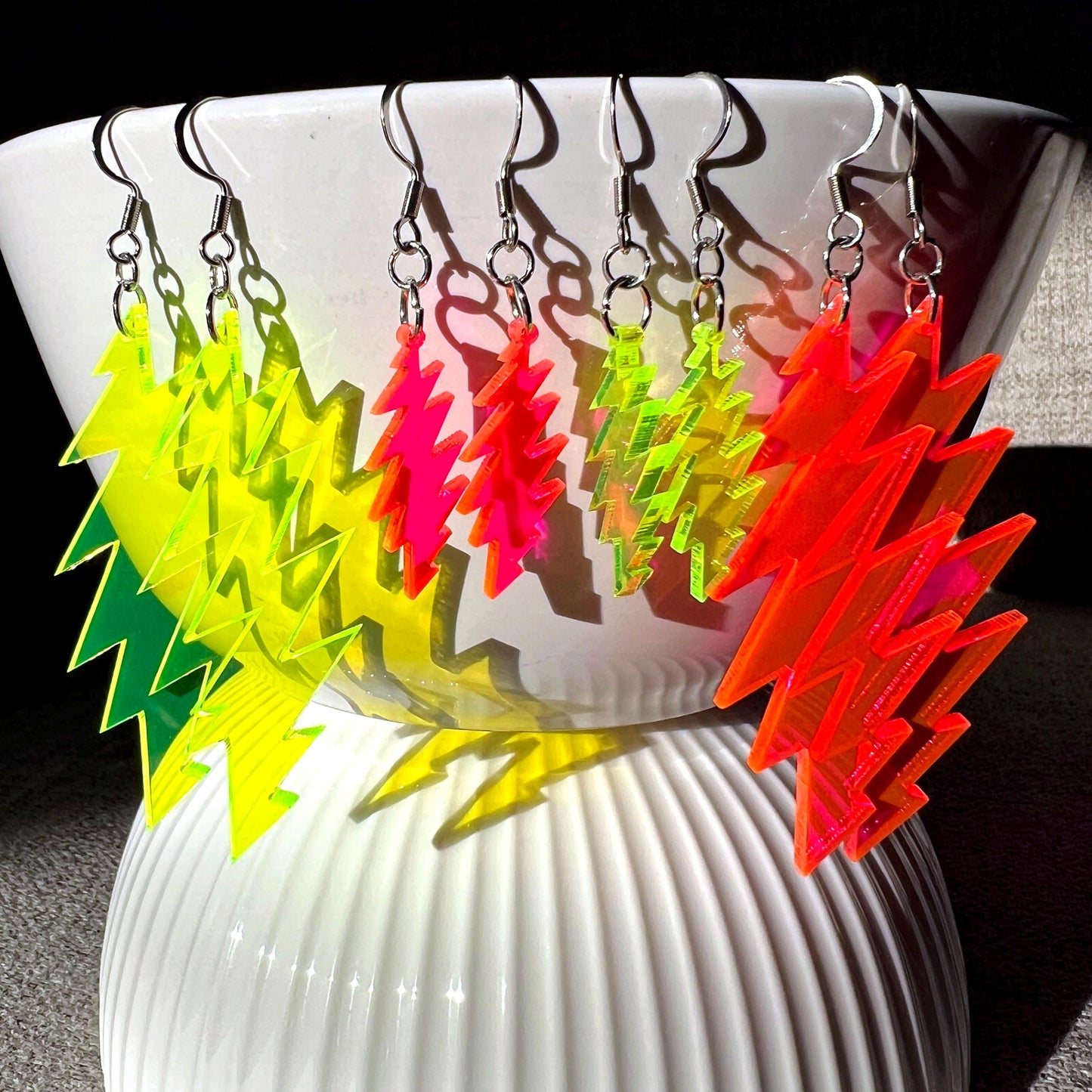 Grateful Dead Earrings - 13-Point Bolt - Neon Pink