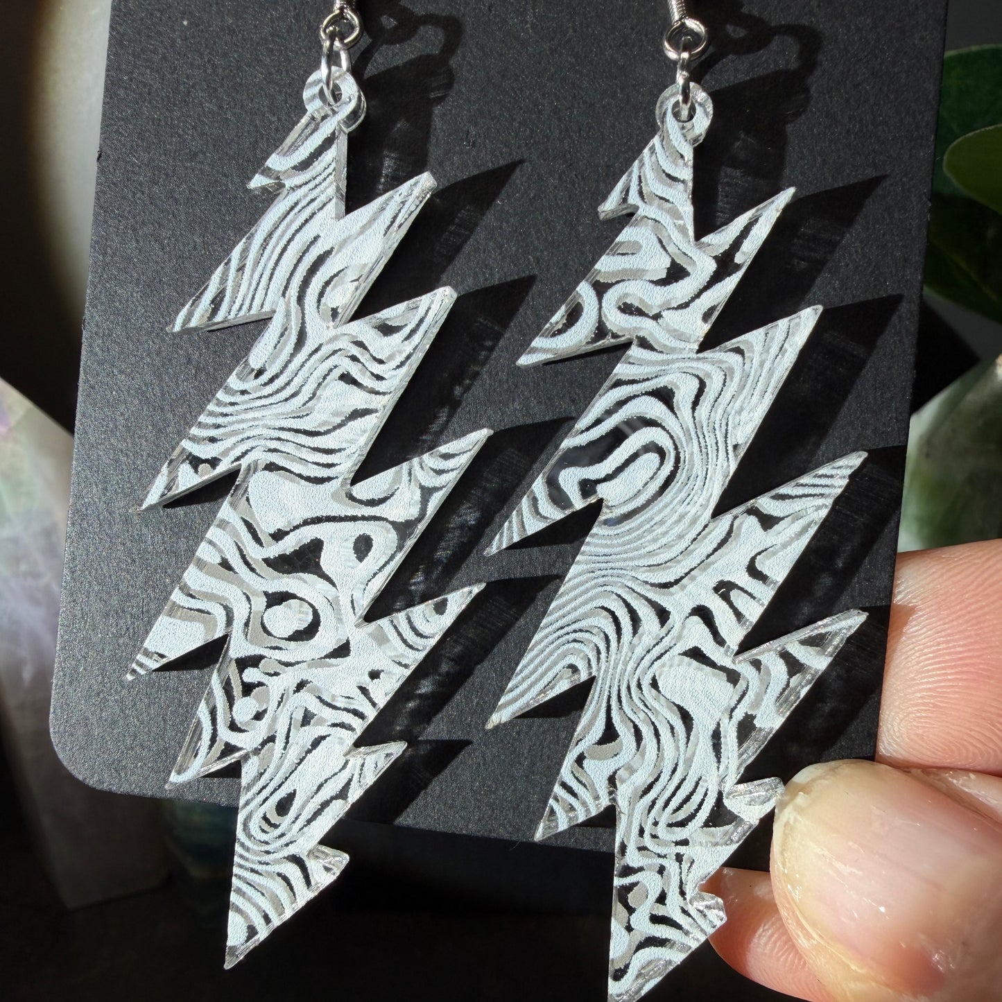 Lazy Lightning Swirl | Grateful Dead 13-Bolt Earrings | swirl pattern silver mirror