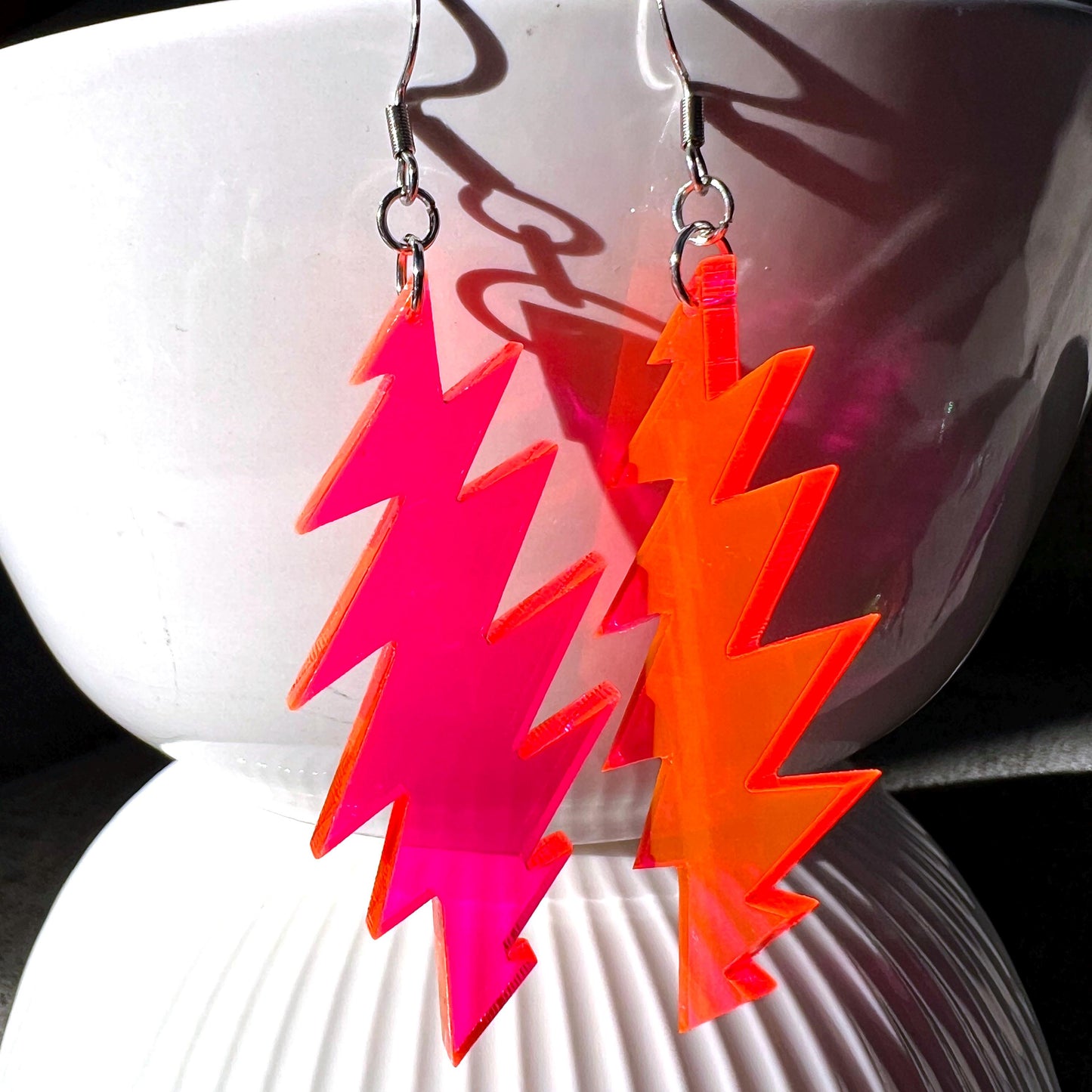 Grateful Dead Earrings - 13-Point Bolt - Neon Pink