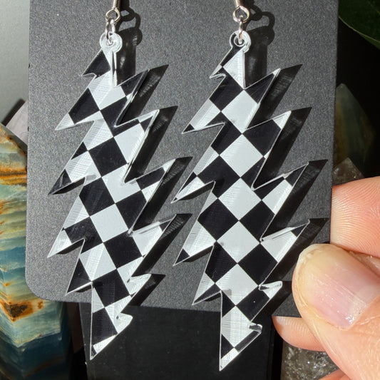 Truckin Black and White Checkered | Grateful Dead 13-Bolt Earrings | Black and white check