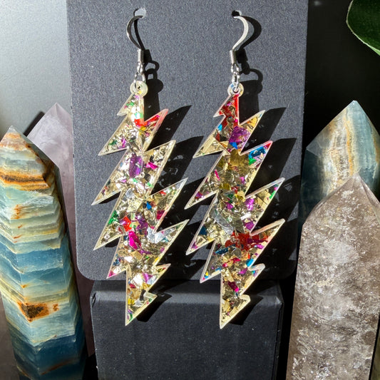 Heart of Gold Glitter | Grateful Dead 13-Bolt Earrings | gold pink blue silver sparkle