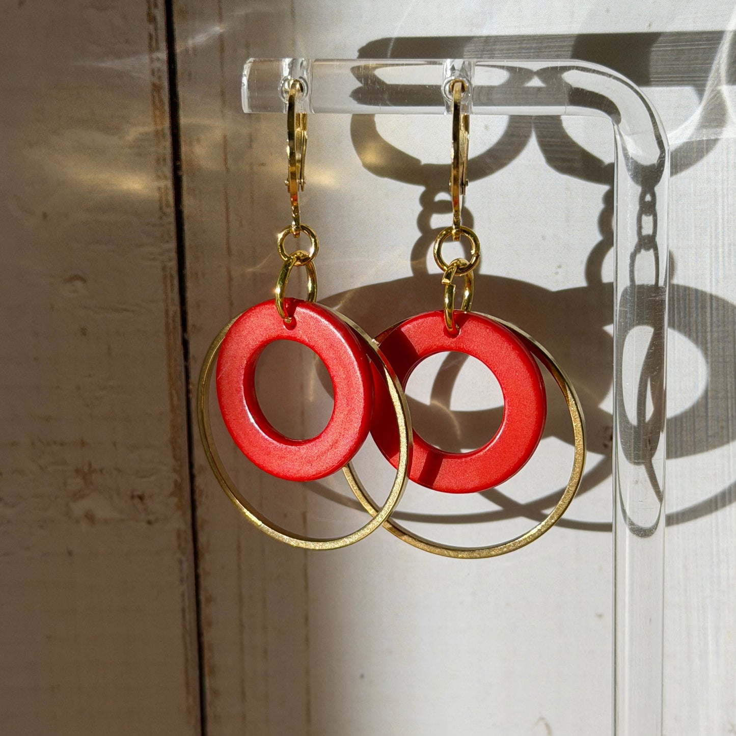 Phish Earrings - Red Donut in Gold Circle