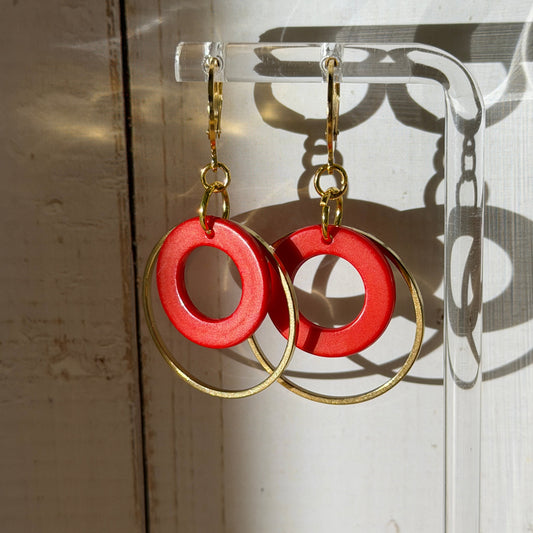 Phish Earrings - Red Donut in Gold Circle