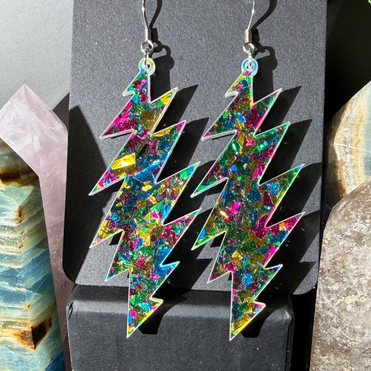 Ramble on Rose Glitter | Grateful Dead 13-Bolt Earrings | yellow pink blue sparkle